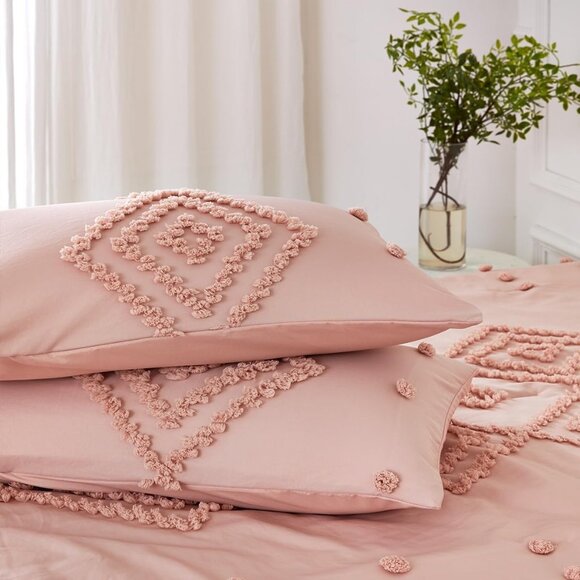 NEW NWT Boho Beige or Pink Tufted Jungalow Bohemian Queen King Bedding SET - Picture 3 of 11